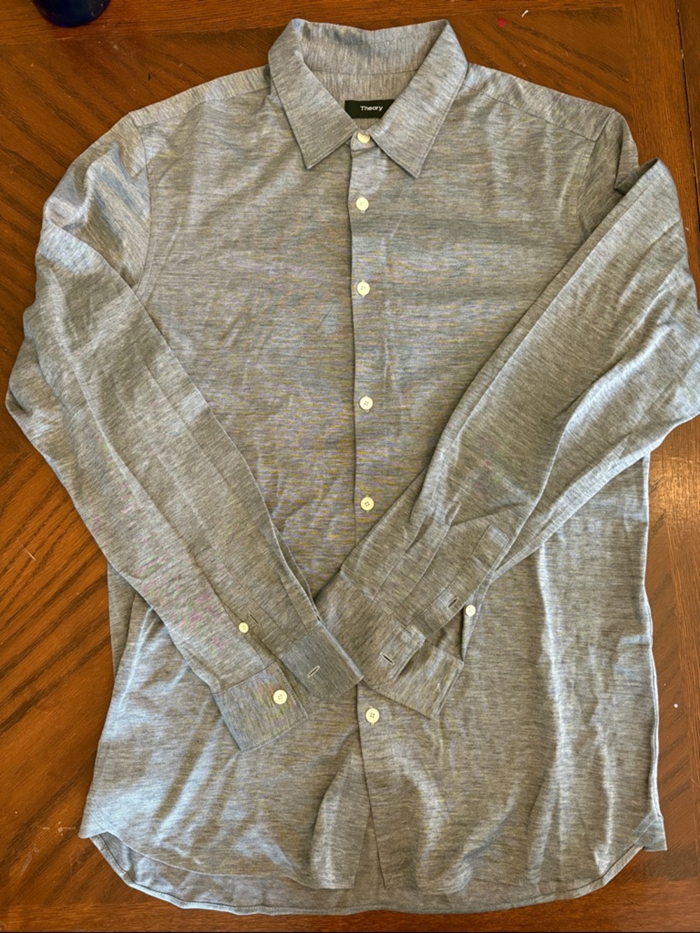 Theory Men's Light Gray Long-Sleeve Button-Up Shirt